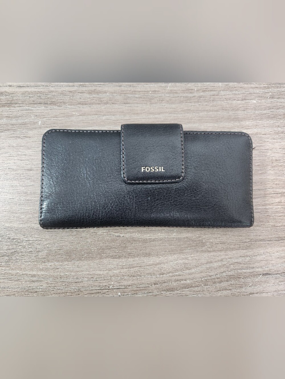 Fossil Maddison Slim Clutch Black Pebble Leather Wallet